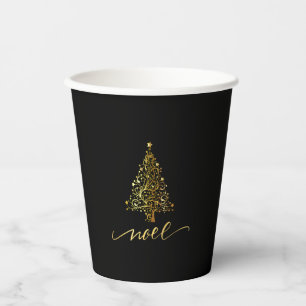 Elegant Black & Gold Christmas Tree Noel Paper Cups