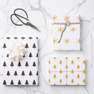 Elegant Black Gold Christmas Tree Pattern Gift Wrapping Paper Sheet