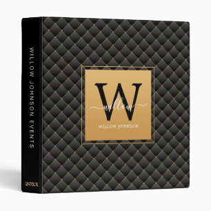 Elegant Black Gold Classy Monogram Initial Script Binder