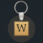 Elegant Black Gold Classy Monogram Initial Script Keychain<br><div class="desc">Elegant Black Gold Classy Monogram Initial Script keychain. Features a luxury black and gold diamond pattern background.</div>