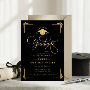 Elegant Black Gold College Graduation Announcement
