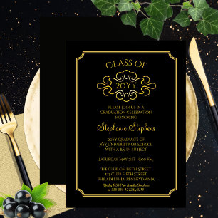 Elegant Black Gold College Graduation Party Invitation