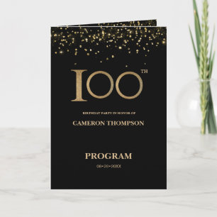 Elegant Black Gold confetti Custom 100th birthday  Program