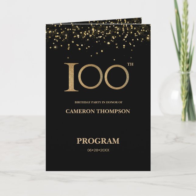Elegant Black Gold confetti Custom 100th birthday  Program (Front)
