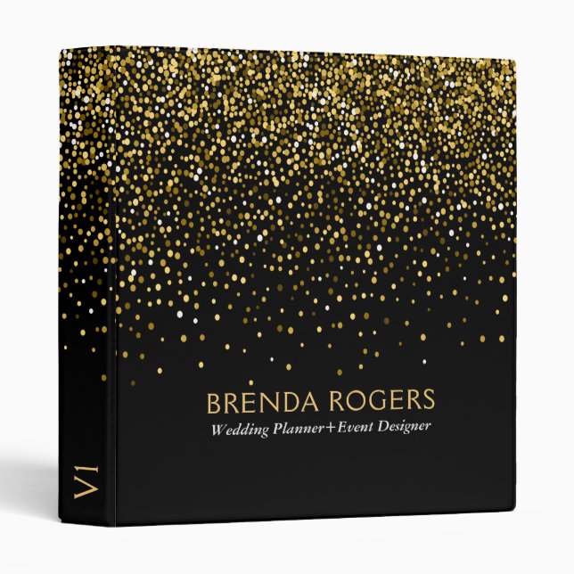 Elegant Black & Gold Confetti Design Binder (Front/Spine)