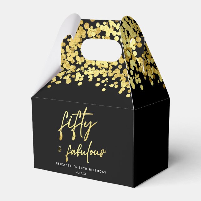 Elegant Black Gold Confetti Fifty and Fabulous Favor Box (Front Side)