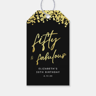 Elegant Black Gold Confetti Fifty and Fabulous Gift Tags