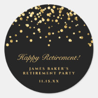 Elegant Black & Gold Confetti Happy Retirement 