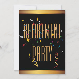 Elegant Black & Gold Confetti Retirement Party Invitation