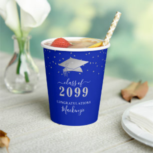 Elegant Black Gold Confetti Script Graduation Paper Cups