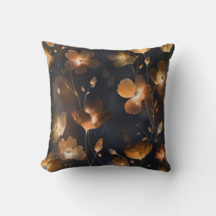 Elegant black gold copper terra cotta floral throw pillow
