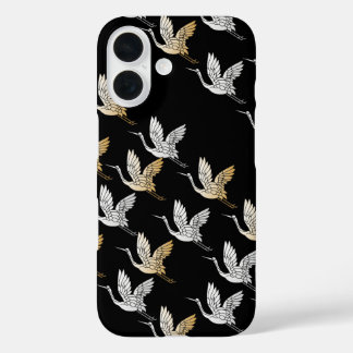 Elegant Black Gold Crane Modern Japanese Art iPhone 16 Case