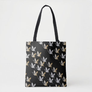 Elegant Black Gold Crane Modern Japanese  Tote Bag