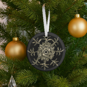 Elegant Black & Gold Crystal Christmas Hexagon Glass Ornament