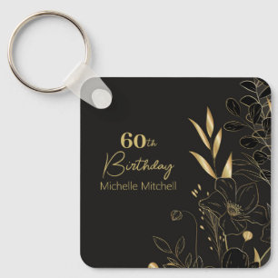 Elegant Black Gold Custom 60th Birthday Any Age Keychain