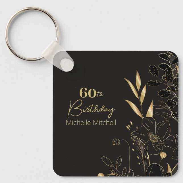 Elegant Black Gold Custom 60th Birthday Any Age  Keychain (Front)