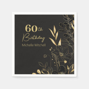 Elegant Black Gold Custom 60th Birthday Any Age Napkin
