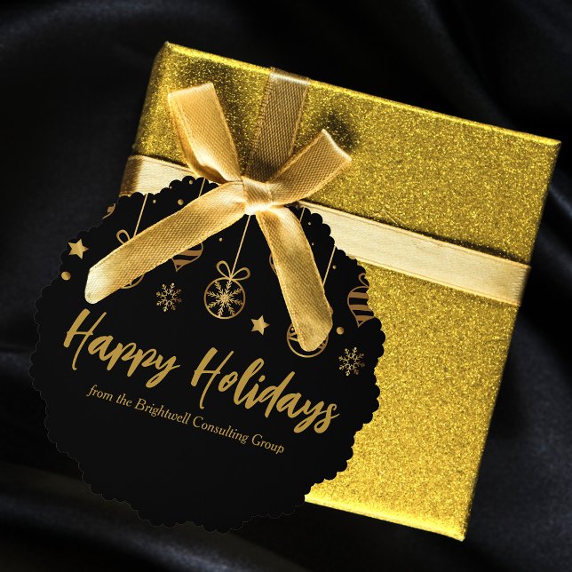 Elegant Black Gold Custom Business Holiday Gift Ornament Card (Creator Uploaded)