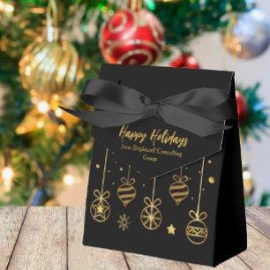Elegant Black Gold Custom Business Holiday Party Favor Box