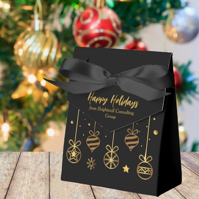 Elegant Black Gold Custom Business Holiday Party Favor Box (Creator Uploaded)