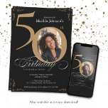 Elegant Black Gold Custom Photo 50th Birthday Invitation<br><div class="desc">Elegant Black Gold Custom Photo 50th Birthday Invitation. And elegantly designed special birthday celebration invitation,  featuring a custom photo of birthday person and script calligraphy with vintage flourish elements. Simple enough to fit a variety of themes and colours!
Need help? Simply contact me!</div>