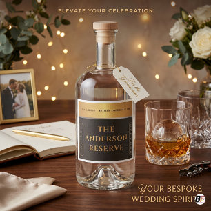 Elegant Black & Gold Custom Reserve Wedding Liquor Bottle Label