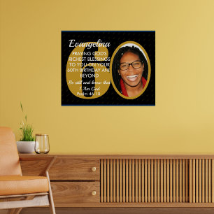 Elegant Black Gold Custom Text Photo 60th Birthday Poster