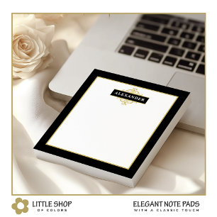 Elegant Black Gold Customizable Monogram Notepad