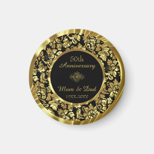 Elegant Black & Gold Damask- Anniversary Magnet
