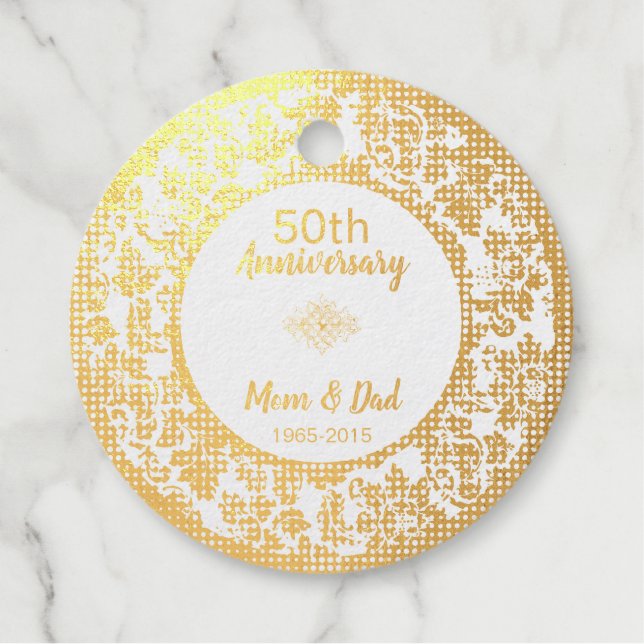 Elegant Black & Gold Damask Favour Tags (Front)