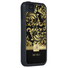 Elegant Black & Gold Damask with Monogram