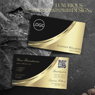 Elegant Black Gold Decor with Logo and QR-Code Business Card