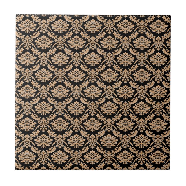 Elegant Black & Gold Demask Classic Deisgn Tile (Front)