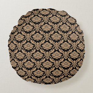 Elegant Black & Gold Demask Classic Design Round Pillow