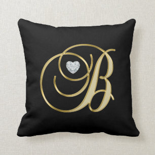 Elegant Black Gold Design Monogram Letter 'B ' Throw Pillow