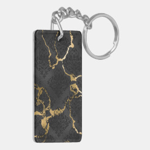 Elegant Black & Gold Diamond Design Keychain