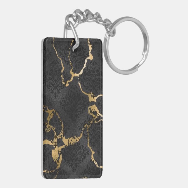 Elegant Black & Gold Diamond Design Keychain (Back Left)