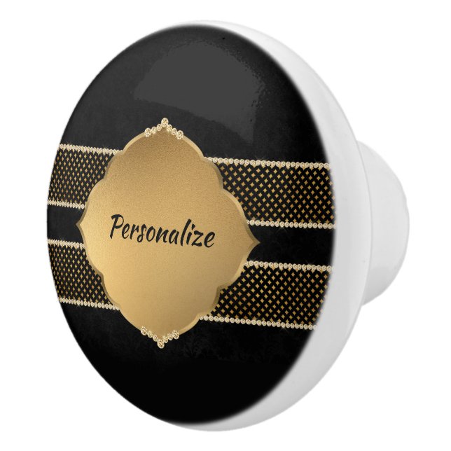 Elegant Black Gold Diamond Design Personalized Ceramic Knob (Right)