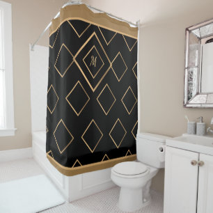 Elegant Black Gold Diamond Geometric Monogram