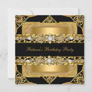 Elegant Black Gold Diamond Jewel Birthday Party Invitation