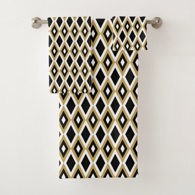elegant black gold diamond pattern bath towel set (Insitu)