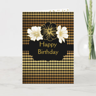 Elegant Black & Gold Diamond Pattern Holiday Card