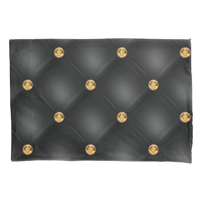 Elegant Black Gold Diamond Tufted Pillow Case (Front)
