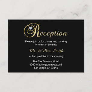 Elegant Black Gold Diamond Wedding RECEPTION Card