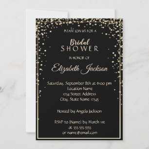 Elegant Black, Gold Diamonds, Frame Bridal Shower Invitation