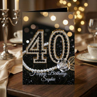 Elegant Black Gold Diamonds Pearls 40th Birthday