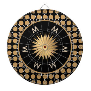 Elegant Black Gold Dot Pattern Monogram Dartboard
