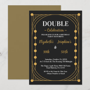 Elegant Black Gold Double Birthday Party Invitation