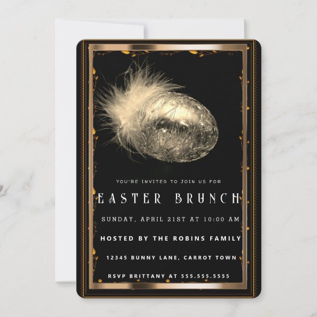 Elegant Black-Gold Easter  Eggs Invitation (Front)