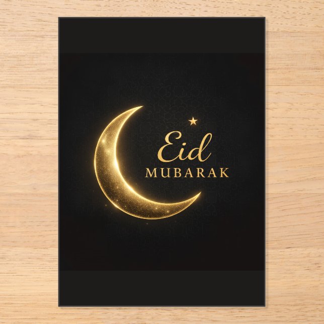 Elegant Black & Gold Eid Mubarak Card – Premium Is Acrylic Invitations (Front)